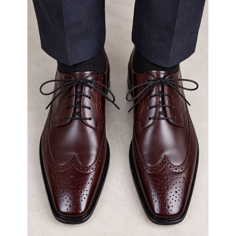 Rockport Mens Y2K Vtg Square Toe Wingtip Oxford Lace Shoes 10W Burgundy Leather